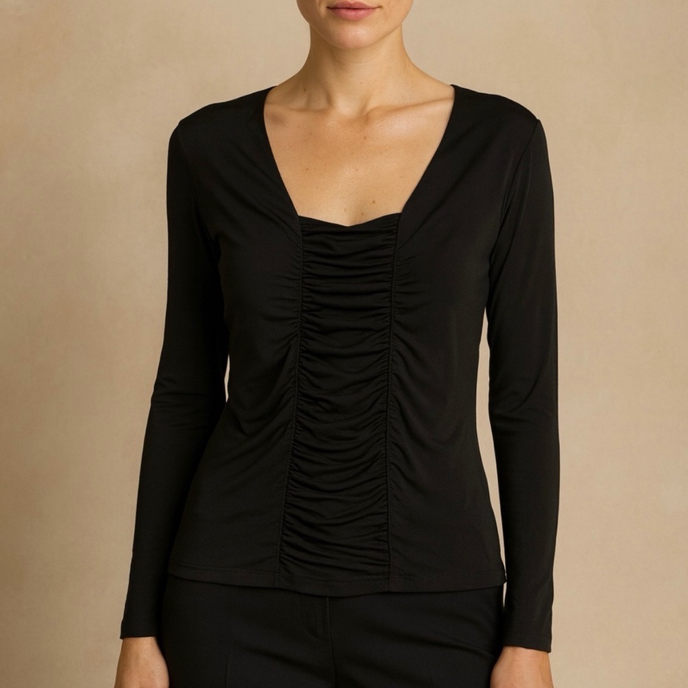 JW Style Black Ruched Front Women's Top Size XL Made in USA